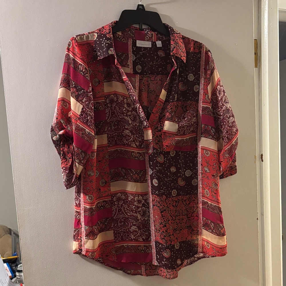 New York & Company Red and Cream Blouse